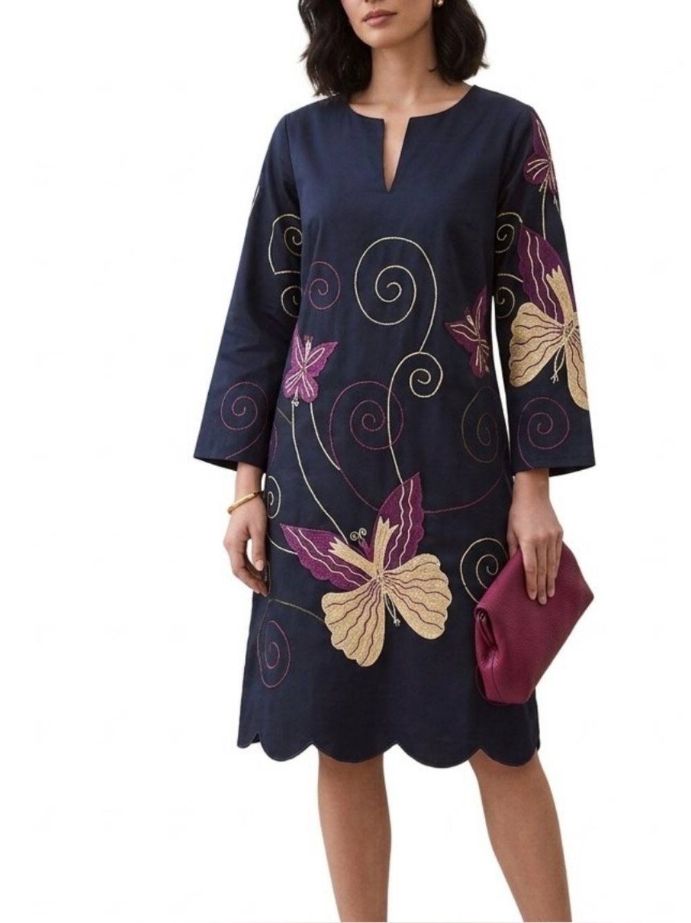 NWT Almatrichi Madrid Spain Butterfly Embroidered Tunic Dress Size 10 EU 42‎